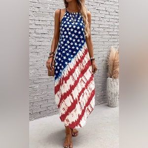 10/$10 💛 NEW 🆕 patriotic American flag 🇺🇸 maxi dress 👗
